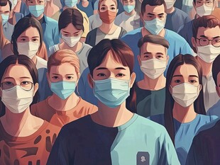 人群中的口罩防护景象