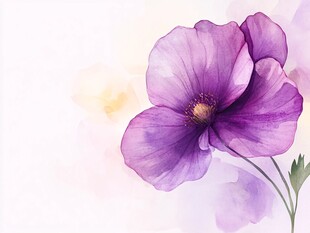 紫色水彩花卉优雅绽放