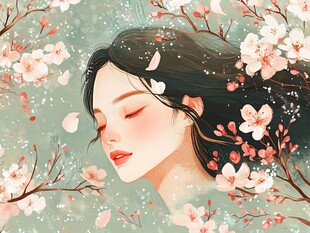 春日樱花下的恬静少女