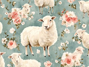 绵羊花卉图案 清新田园风