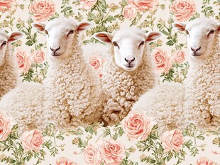 绵羊与玫瑰的梦幻图案