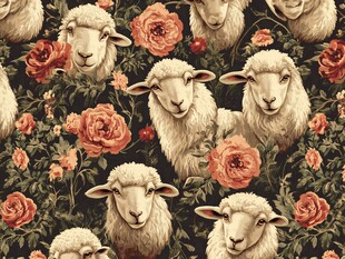 绵羊与玫瑰的梦幻图案