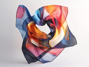 五彩飘逸丝巾舞动姿态