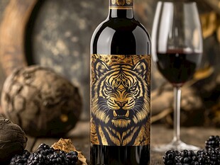 虎纹标红酒与杯中佳酿