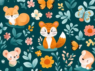 森林萌宠花卉欢乐场景