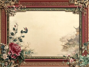 中式古典花鸟边框背景图