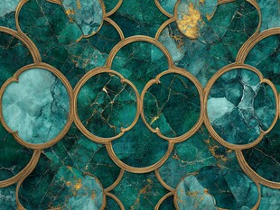 祖母绿金框几何纹理图案