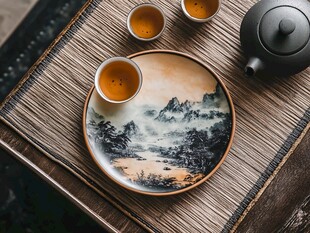 中式茶具 山水盘与香茗