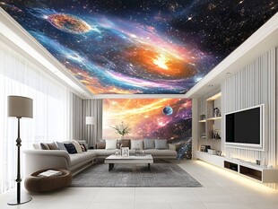 梦幻星空客厅天花板壁画