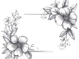花卉边框黑白手绘插画