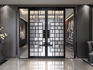 现代简约中式玻璃双开门