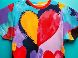 多彩爱心印花短袖T恤
