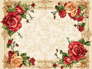复古玫瑰花纹装饰边框图
