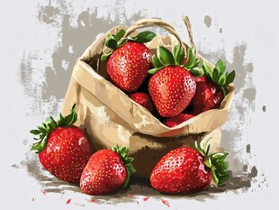装满草莓的纸袋插画