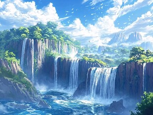 梦幻壮丽的自然瀑布景观