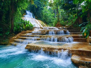 丛林中的层叠秀丽瀑布