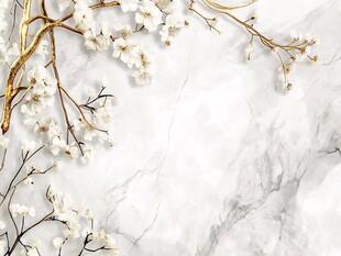 白玉兰枝饰大理石背景