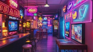 霓虹闪烁的复古游戏厅