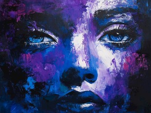 梦幻紫调女性肖像油画