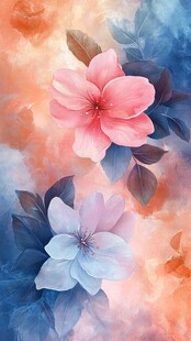 梦幻水彩花卉图案