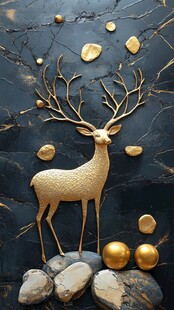 金色麋鹿装饰于石与金间