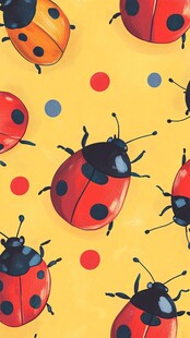 可爱瓢虫与圆点图案背景