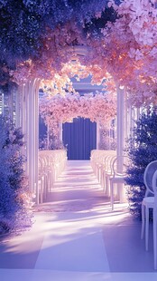 梦幻粉紫花卉婚礼通道