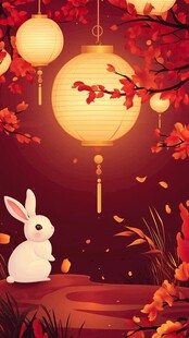 玉兔闹春 灯笼摇曳贺佳节