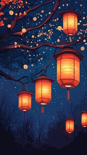 月夜下的梦幻中式灯笼景观