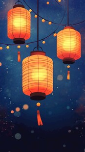 夜空中的璀璨中式灯笼