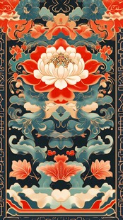 中式传统莲花海浪精美纹饰