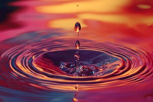 水滴入彩池泛起绚丽涟漪