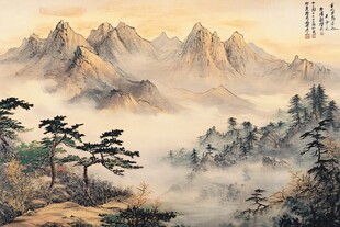 水墨山川间 松影云雾绕