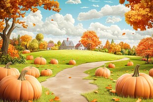 秋日田园南瓜丰收美景