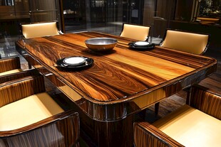 奢华斑马木餐桌椅组合