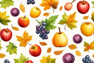 秋日缤纷水果与落叶图案