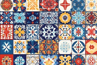多彩复古风花纹瓷砖图案
