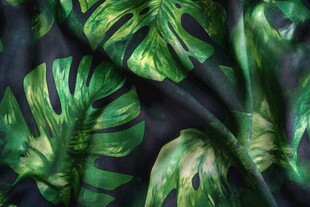 热带龟背竹叶印花布料