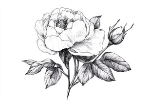 手绘白描风格盛开的玫瑰花