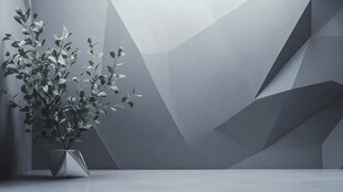 几何墙前的清新绿植摆件