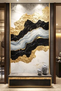 奢华金纹山水玄关背景墙