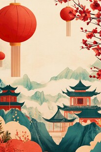 中式古风山水灯笼节庆景