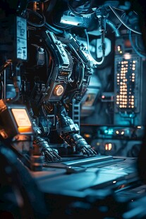 机械战甲于科技实验室作业