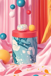 梦幻甜品罐与多彩球场景