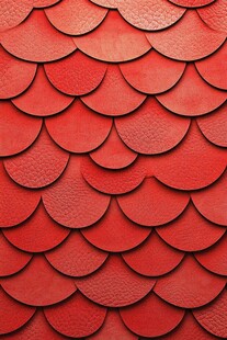 红色鱼鳞状屋顶瓦片图案