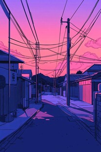 黄昏下的静谧电线小巷