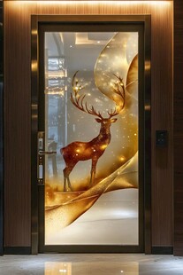 金色麋鹿艺术玻璃门