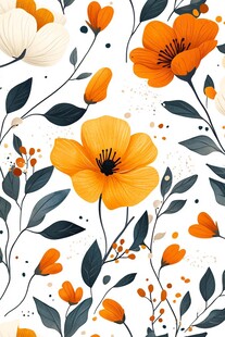 橙色花卉图案的清新插画