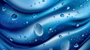 蓝色水波上的晶莹水滴