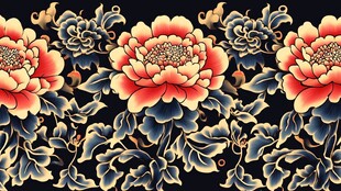 古典牡丹花卉中式花纹图案